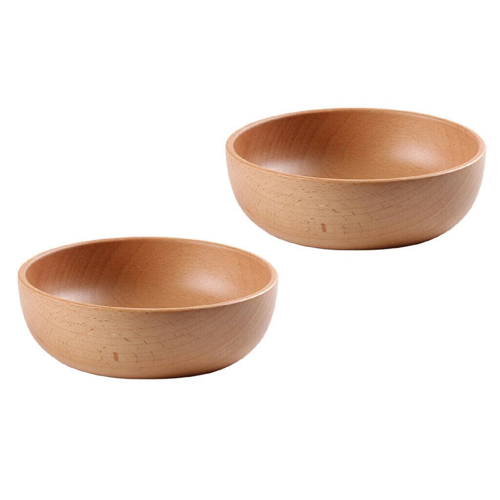 2 Pcs Wood Bowl Snack Serving Dinner Bowls Japanese Style 6" Tableware