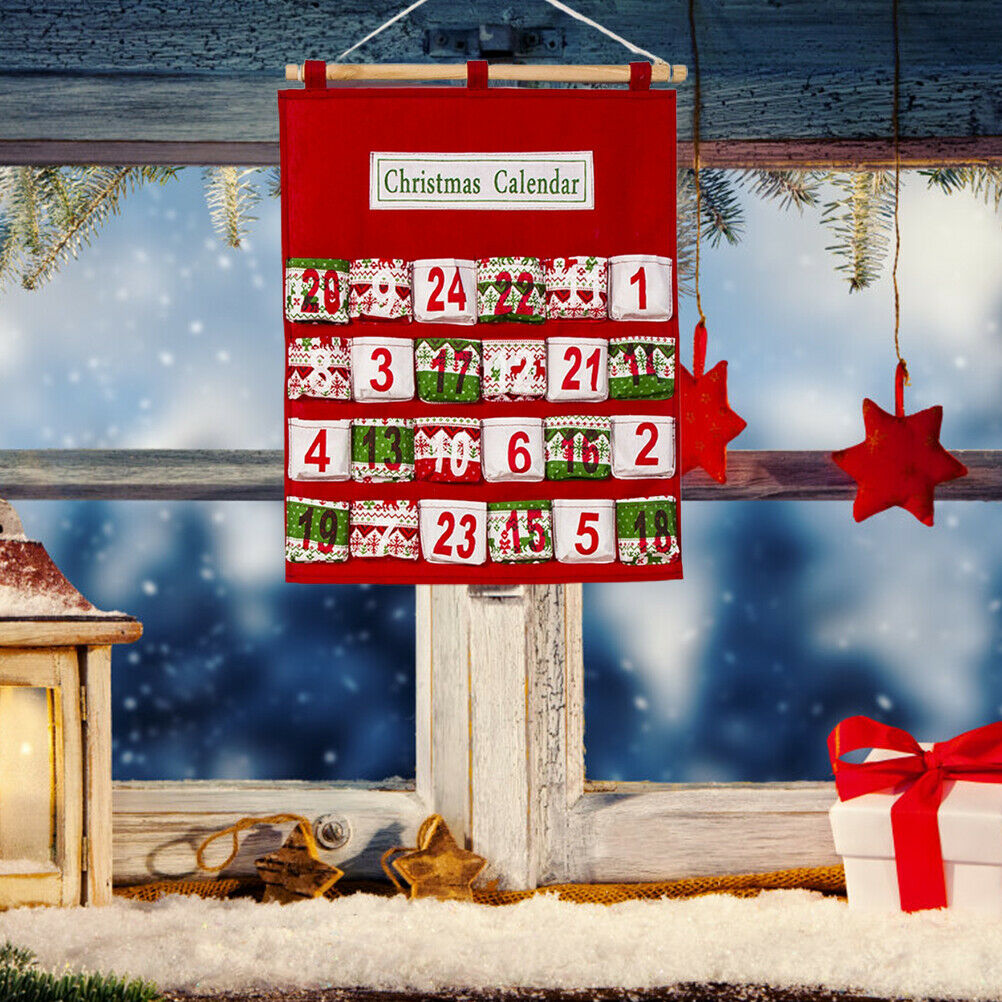 Christmas Advent Calendar Wall Hanging Bag with 24 Pockets Christmas Decorations