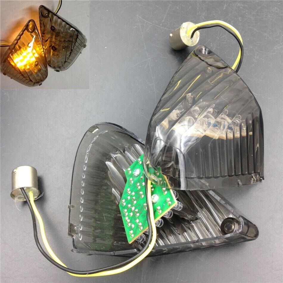 Plastic Rear Turn Signal Len Cover w/LED light Smoke For Suzuki GSXR1000 GSX-R