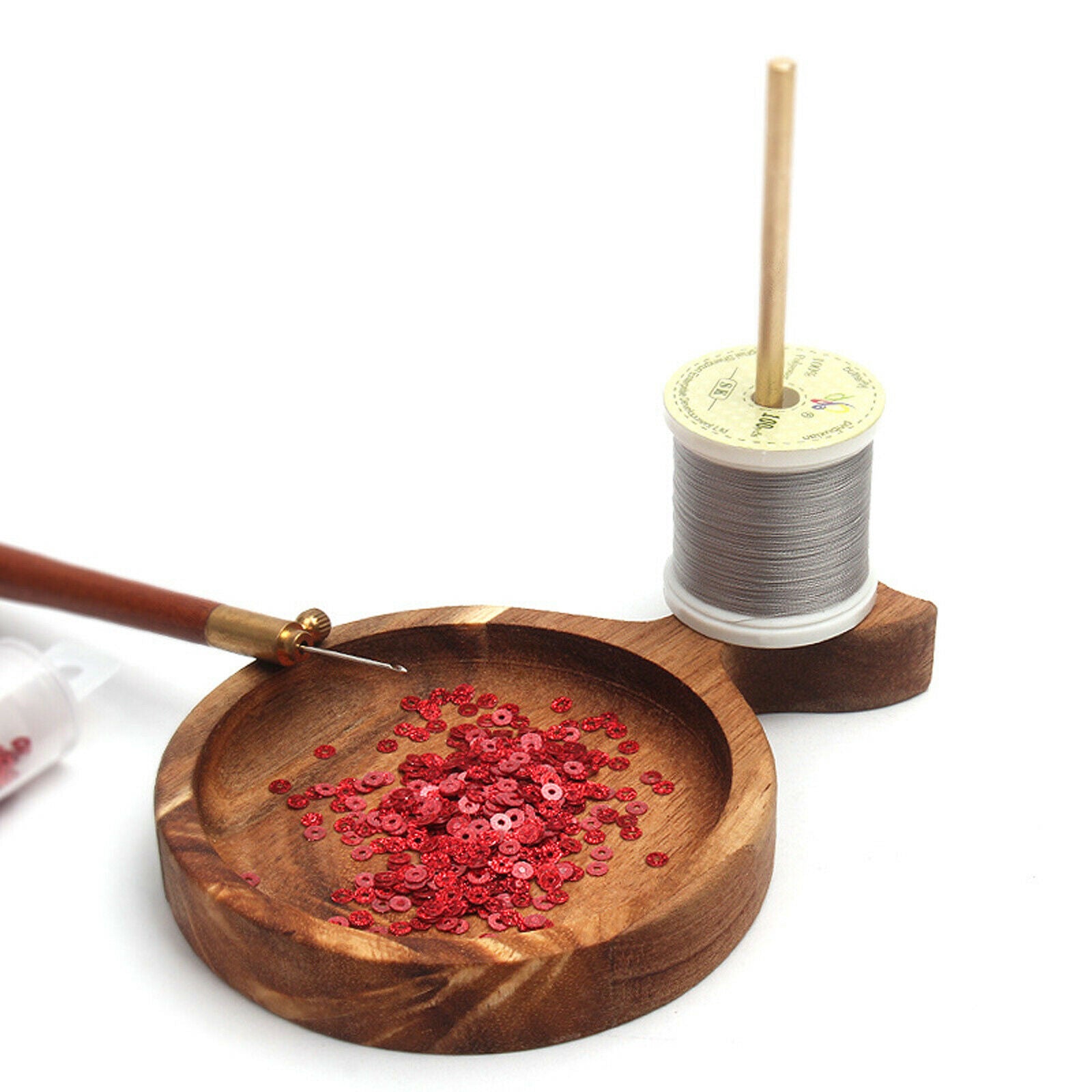 Wood Beads Plate Tray Yarn Holder Spinning Twirling Wool Cord Beading Board