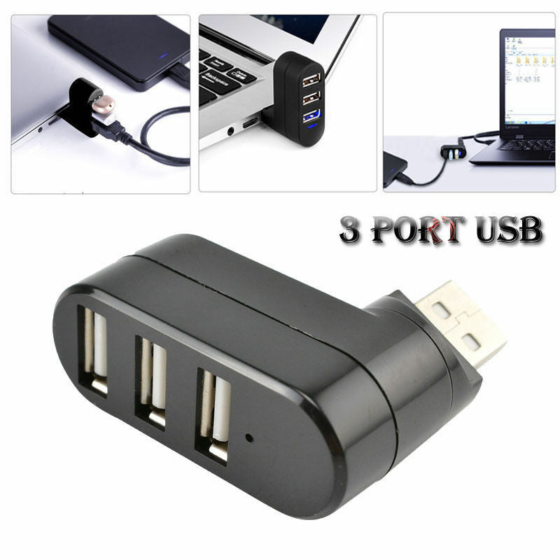 US. 3 Port USB 3.0 Rotating Splitter Adapter Hub For PC Laptop Notebook