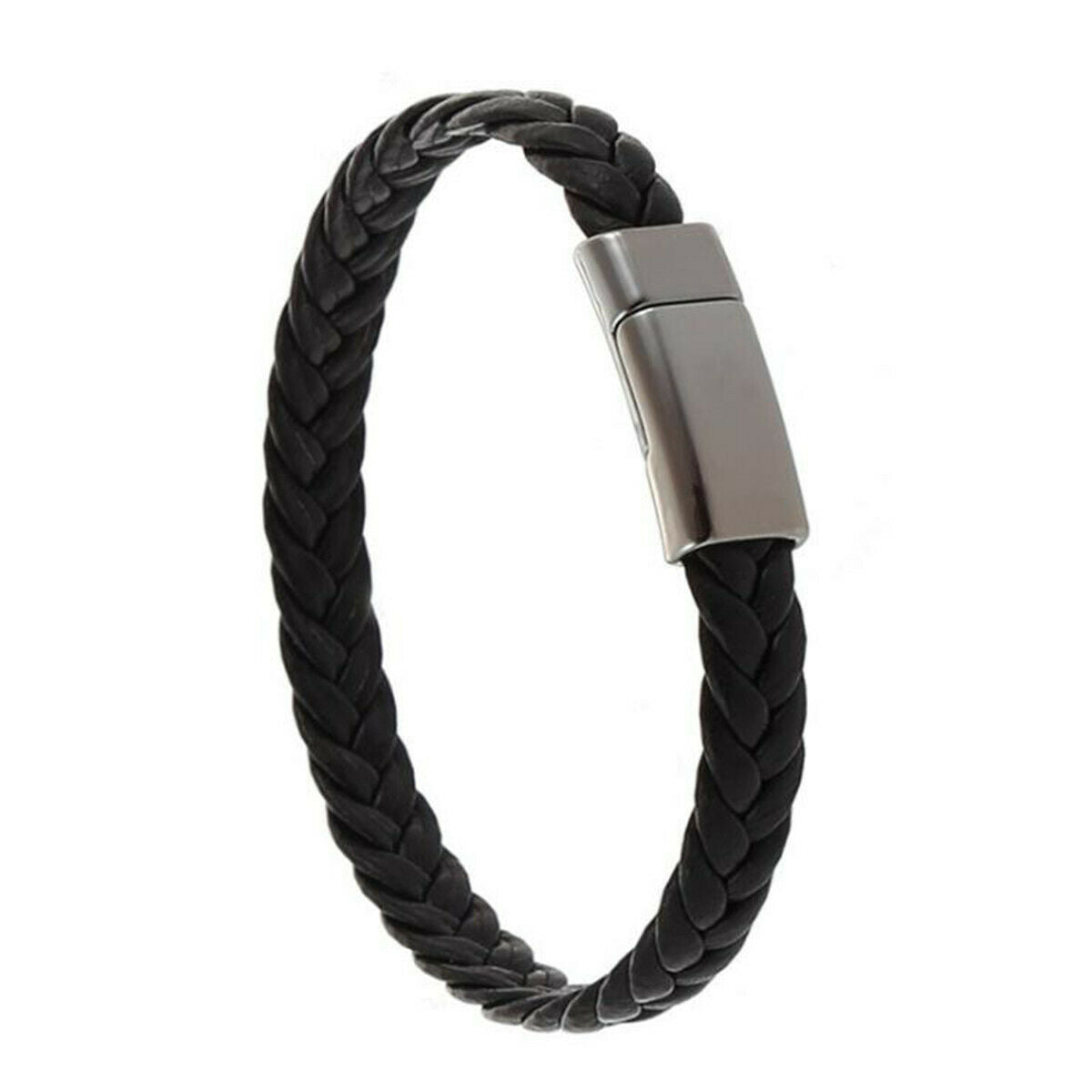 Men's Leather Bracelet Handmade Braided Woven Bangle Magnetic Sliding Clasp Gift