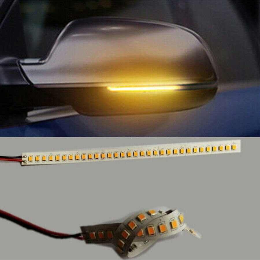 2PCS Car Rearview Mirror 32 LED Strip Light Flowing Turn Signal Side Lamp Amber
