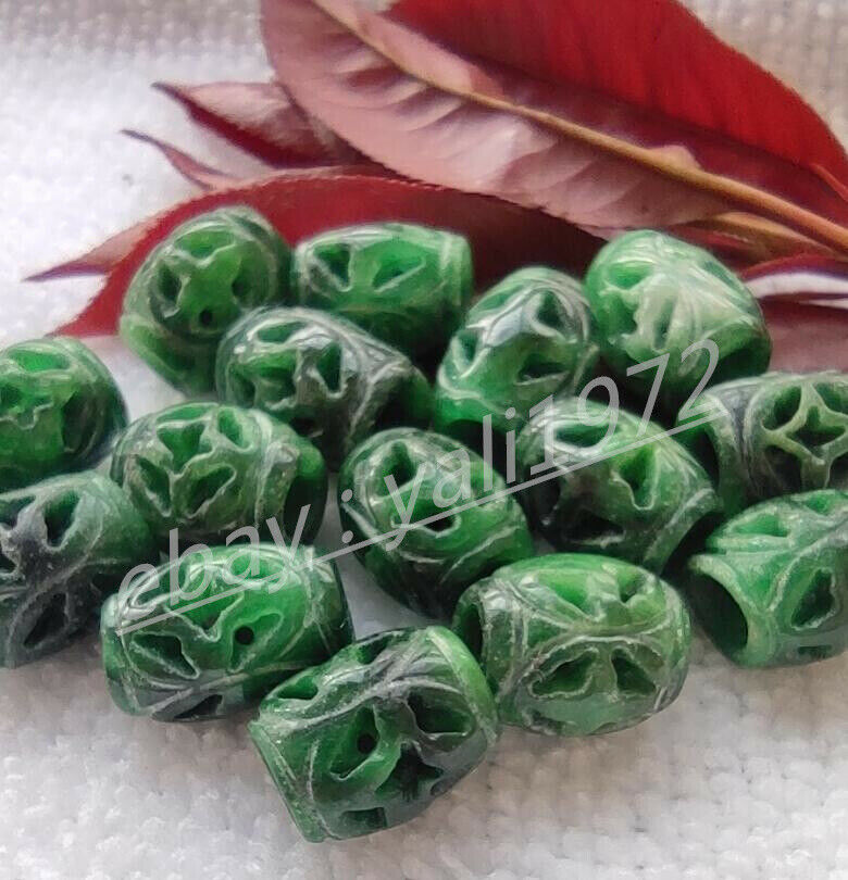 5Pcs Natural 11x9mm Green A Jade jadeite Hand-Carved Pendant Bead Circle è·¯è·¯é€š