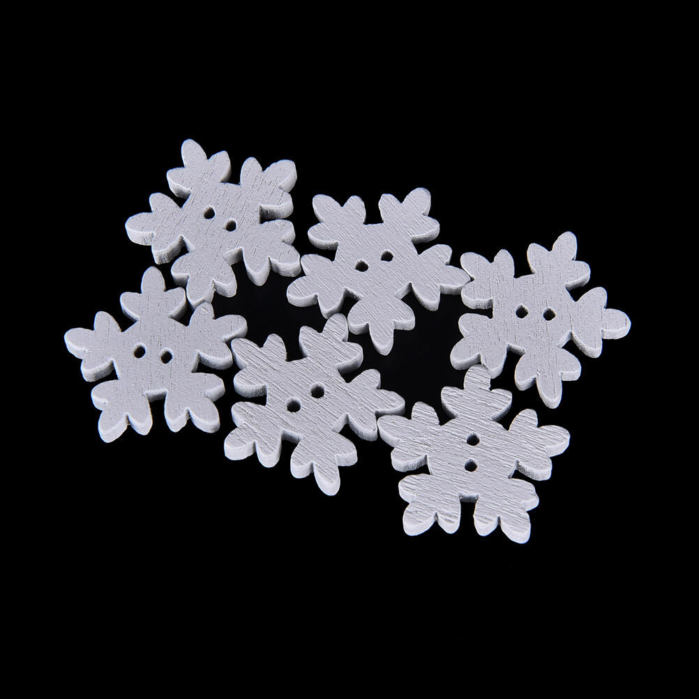100Pcs White Snowflake DIY Wooden Buttons for XMAS Decor Scrapbooking Craf.l8