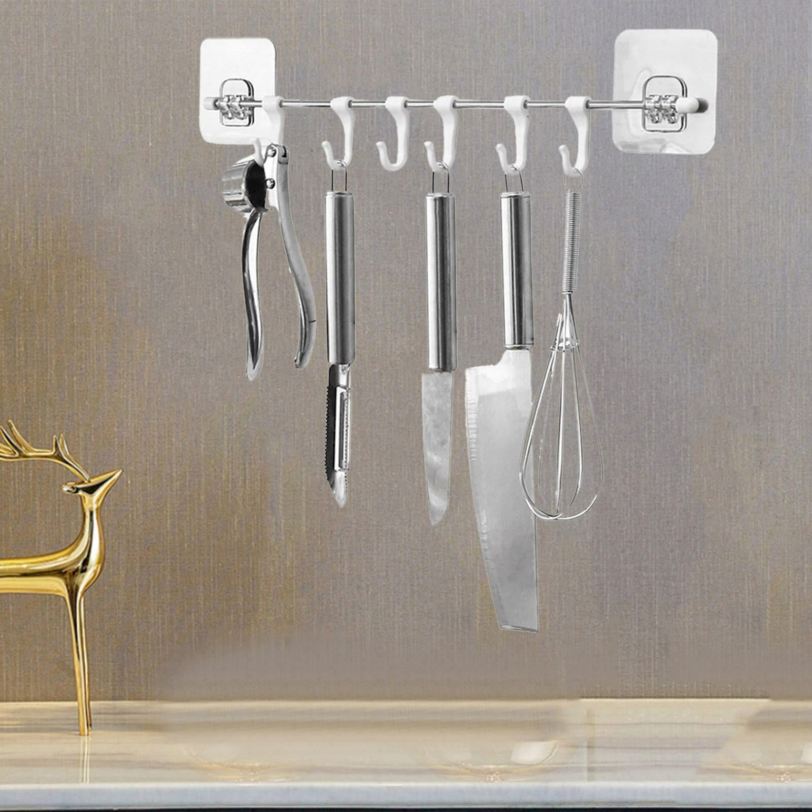 Kitchen Rail Rack Hook Punch Free Organizer Hanger BBQ Tools Tags Towels