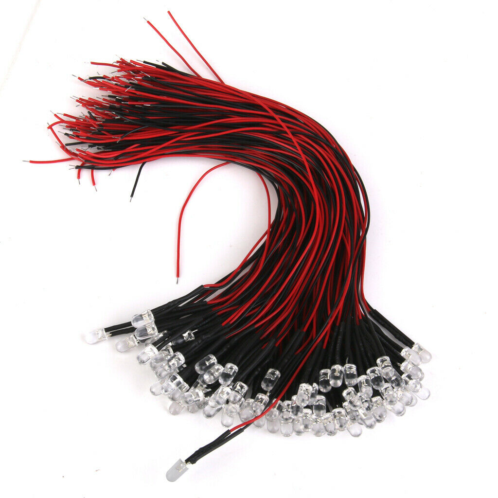 40 Pieces Red+Green 5mm LED Light Lamp DC 3V-42V 20mA 0.1W 20cm Wire