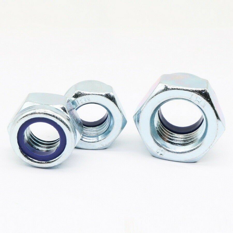 60Pcs M2 2.5 3 4 5 6 Hex Nyloc Nylon Insert Locking Nuts Kit Bright Zinc Plated