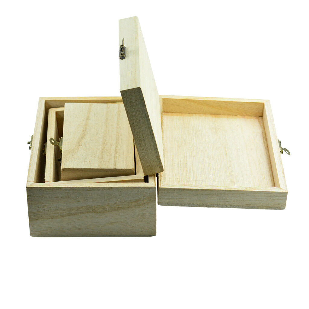 3Sets Wooden Box Hinged Toys Tea Case Home Office Stores Organizing Boxes
