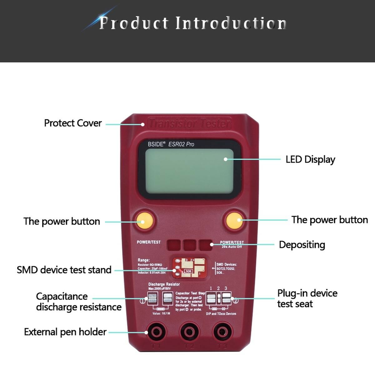 Multimeter Multifunction Tester Digital Transistor Esr02Prosmd Diode Capacitor