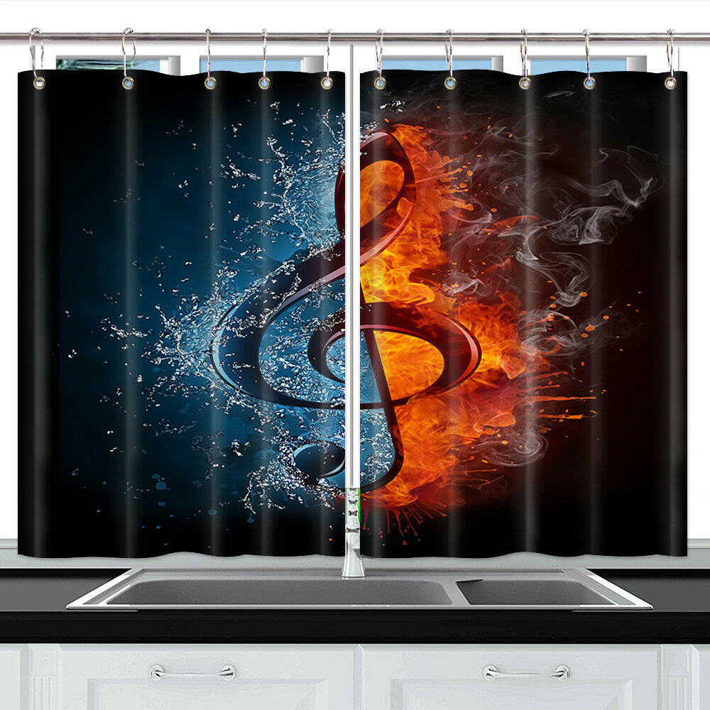 Fire Musical Note Window Treatments for Kitchen Curtains 2 Panels, 55X39 Inches