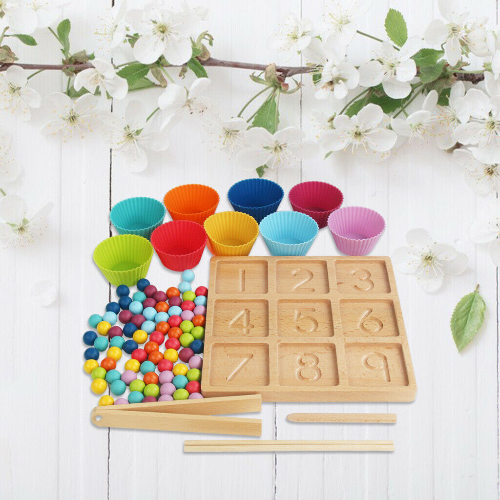 Montessori Kids Clip Beads Game Number Tracing Board Math Educational Toys