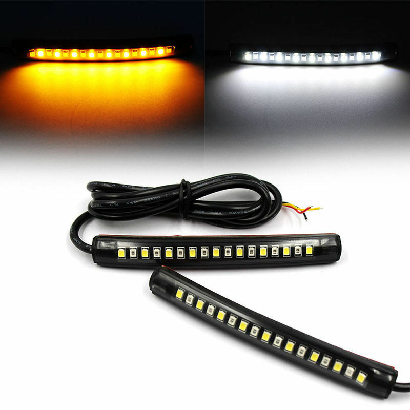 2X Motorcycle 17 LED Strip Light Tail Turn Signal Indicator Amber/White Color