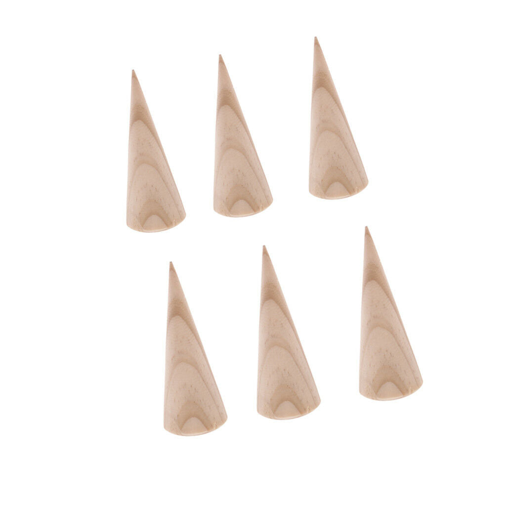 6pcs Plain Stand Cone Shape Wood Jewelry Display Ring DIY Crafts Unpainted
