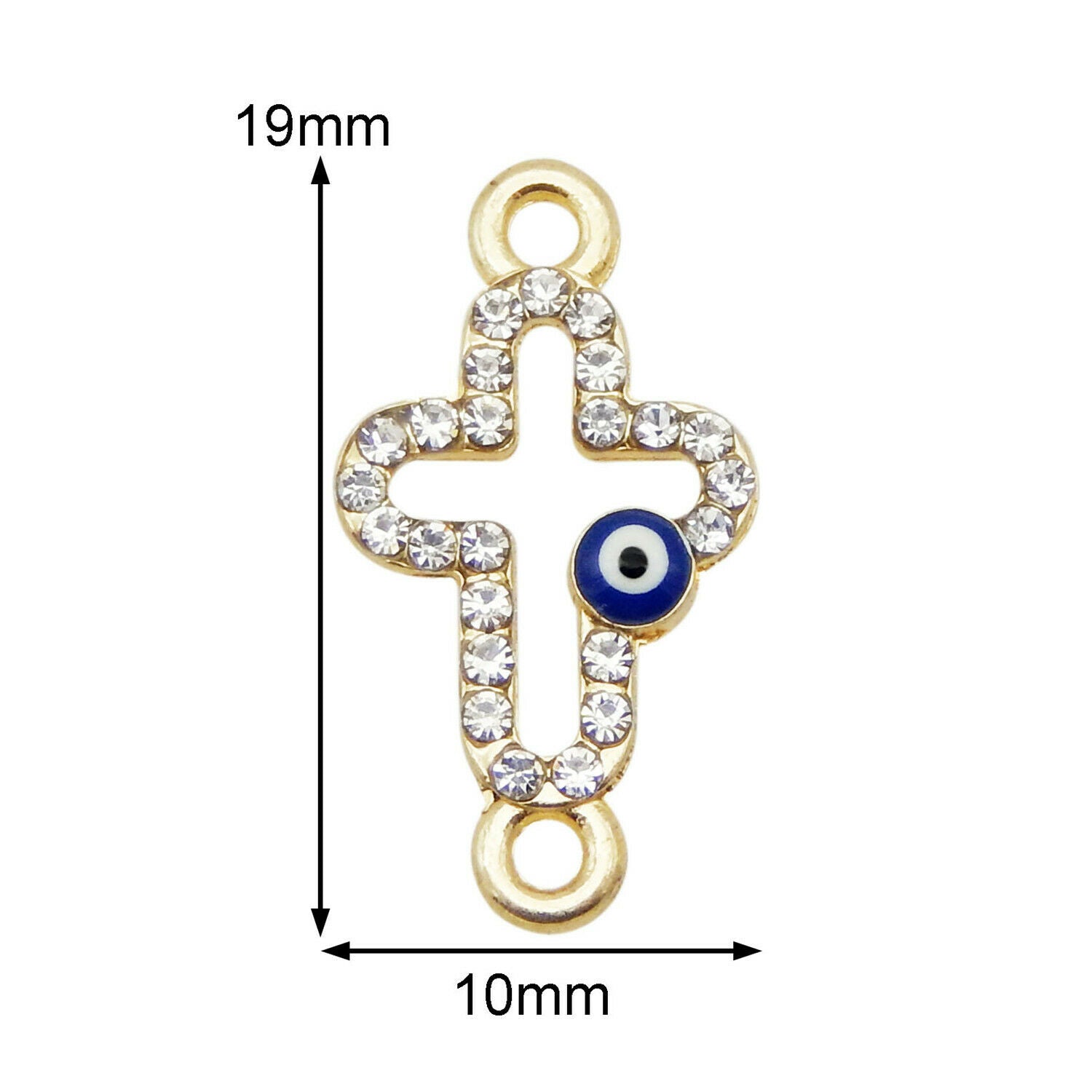 19*10mm Enamel Evil Eye Charm Cross Connector Rhinestone Pendant Jewelry 12PCS