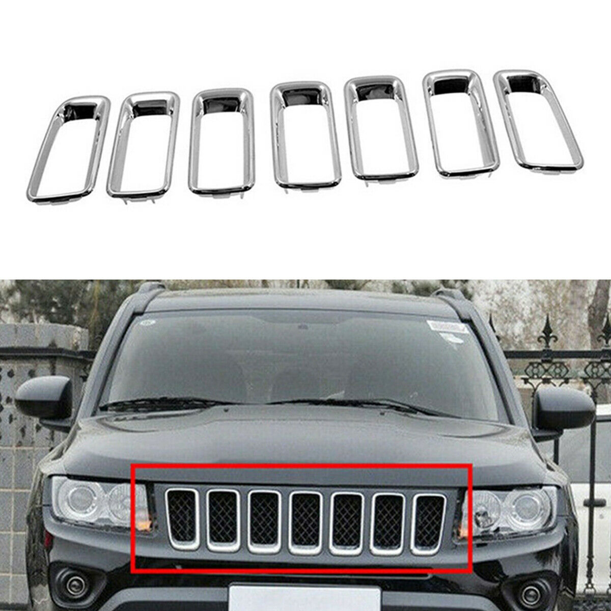 7Pieces Chrome Vehicle Front Grille Trim For Jeep Compass 2011-16 Latitude Sport