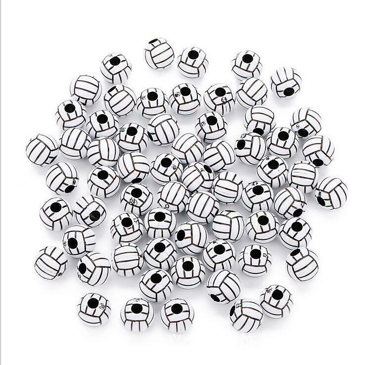 100pcs 12mm Acrylic Loose Spacers Beads volleyball DIY Necklace Bracelet Jewelry