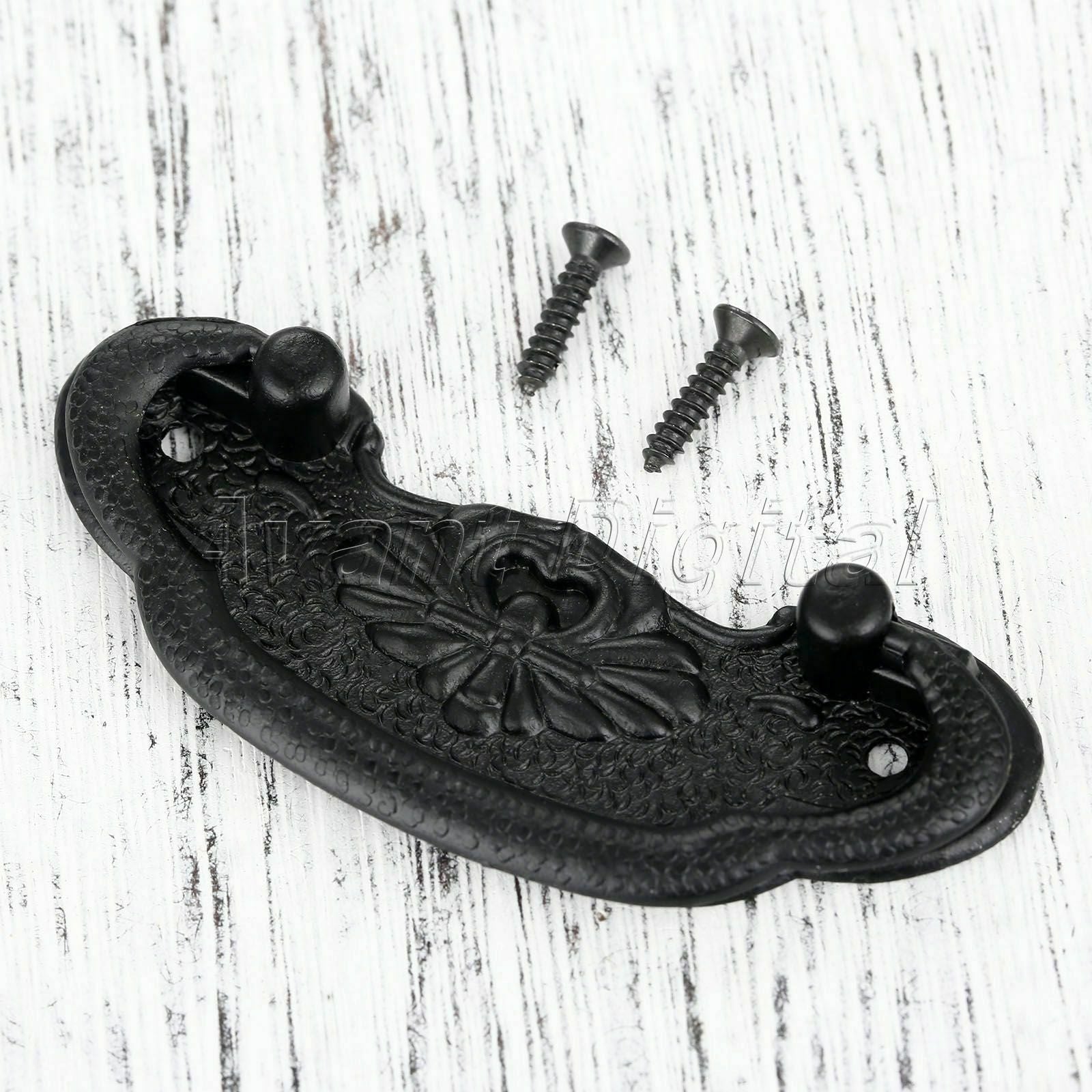 Hot Black Door Pull Ring Handle Cabinet Wardrobe Cupboard Drawer Knob & Screws