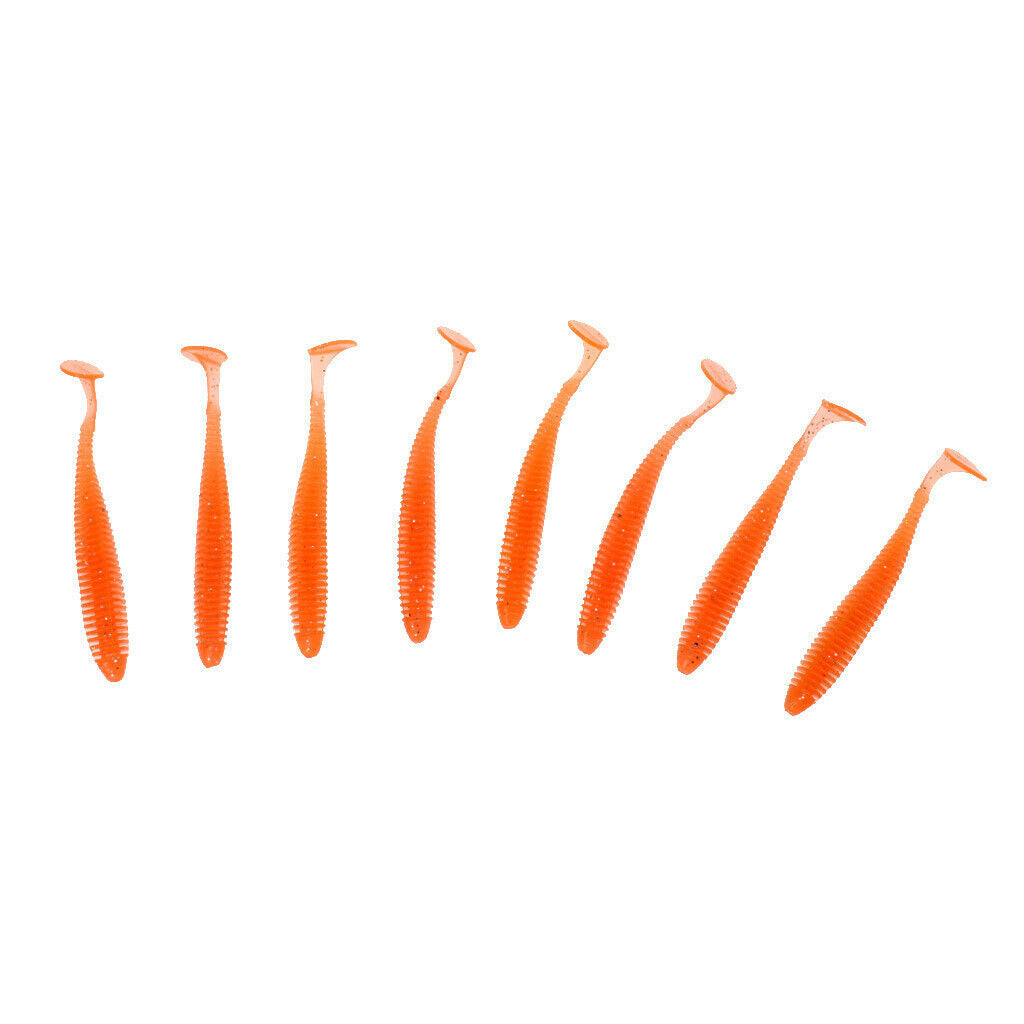 8Pcs T Tail Soft Worm Baits Floating Lures Jig Head Fishing Swimbaits Tackle
