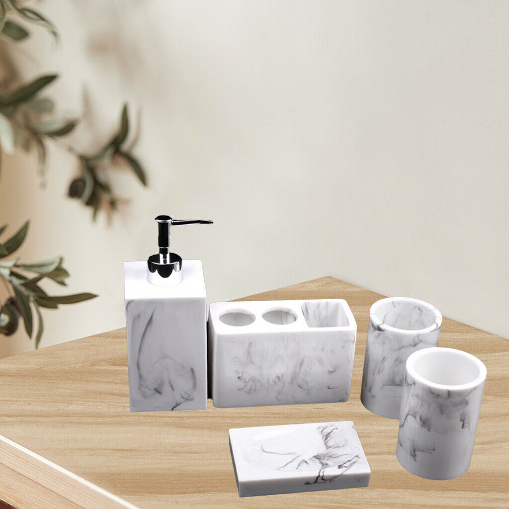 Bathroom Counter Accessories Set 5-pack Toothbrush Holder Soap Dish Decor