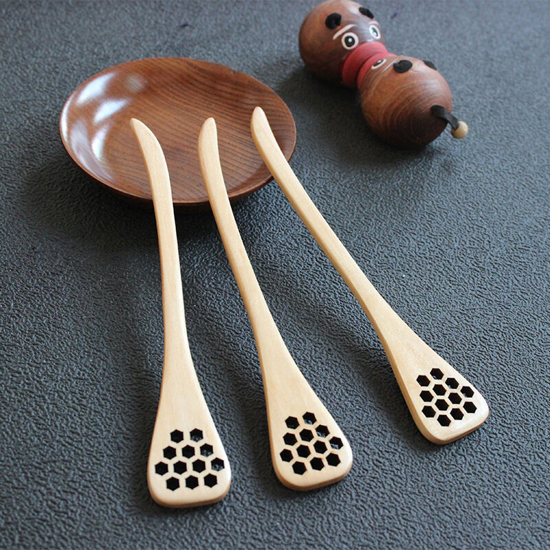 Bionic Natural Wood Honey Dipper Server Mixing Stick Spoon Hea.l8