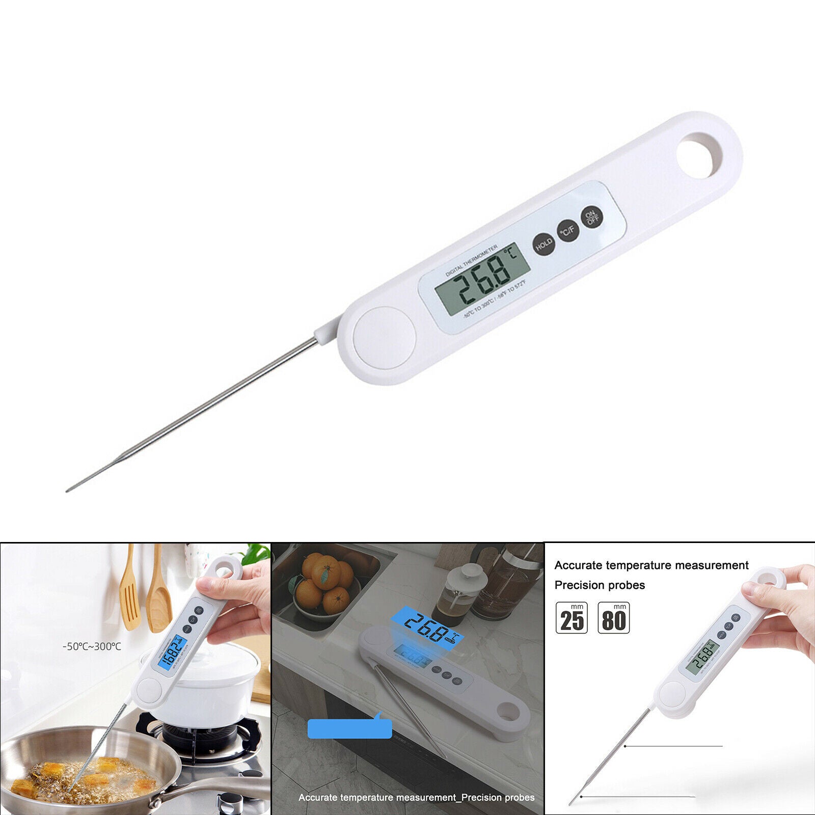 Instant Read Digital Food Thermometer Folding Probe Cooking Meat Milk Tool