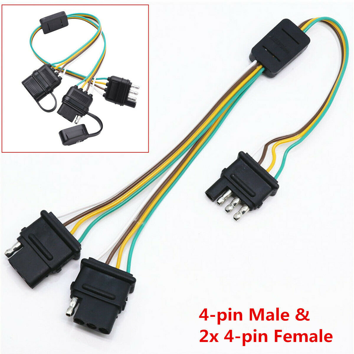 4-Way 4 Pin Male & Female Flat Trailer Wiring Connector for Tailgate Light Bars