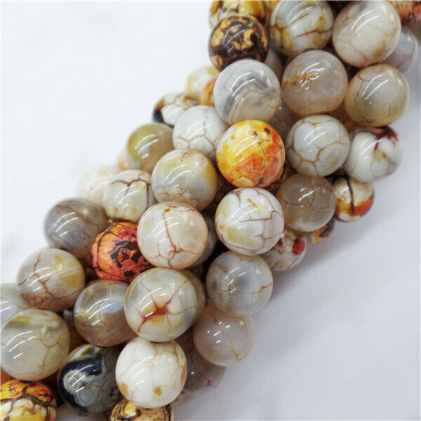 1 Strand 10mm Brown Fire Dragon Veins Agate Round Ball Loose Beads 15.5" HH9051