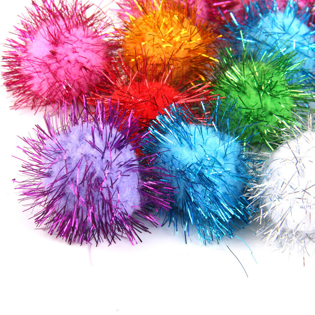 Pack of 42 Assorted Color Sparkle Balls, Tinsel Pom Poms Glitter For Cat kittens