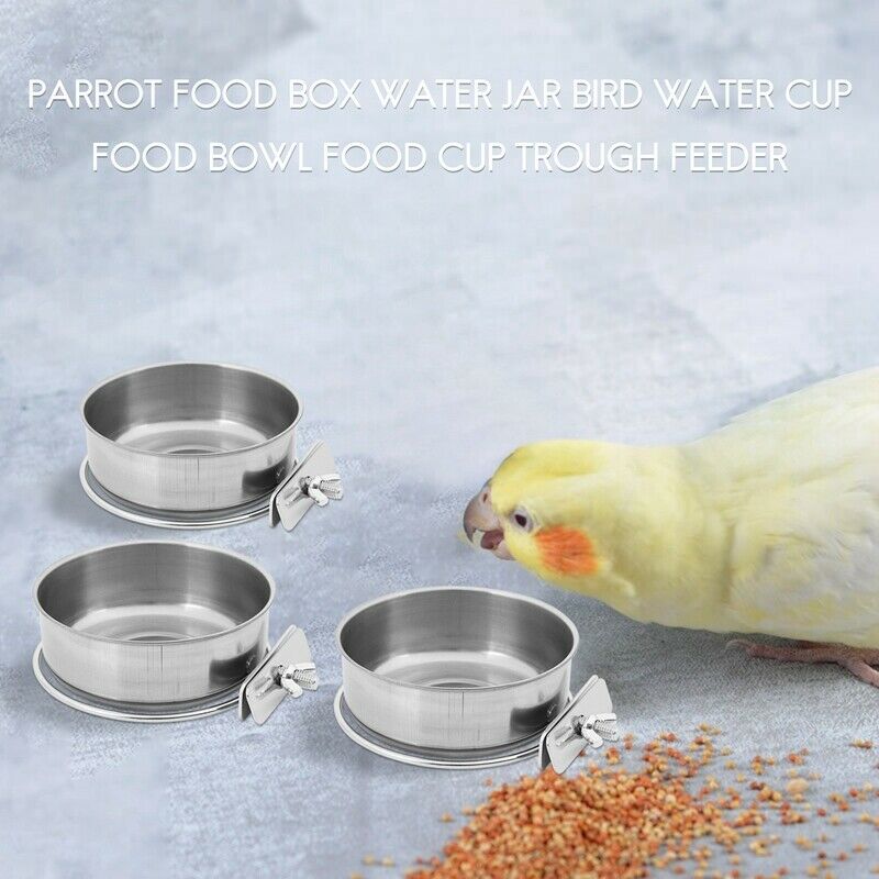 5Pcs Bird Feeding Dish Cups Parrot Stainless Steel Water Dish Perch Stand PlY8L5