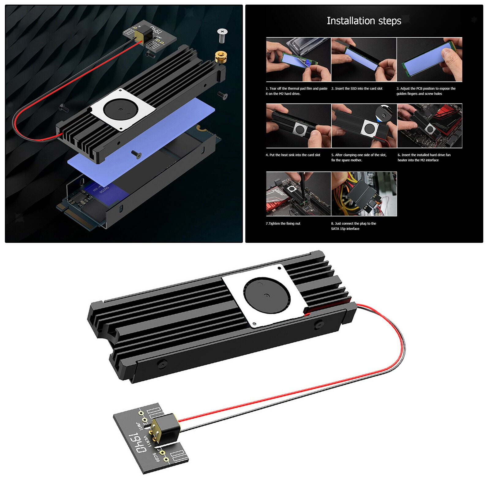 M.2 SSD Solid State Hard Disk Fan Heatsink with Therma Pad Support 4 Sizes