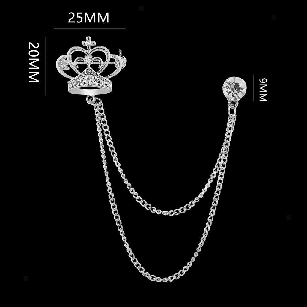Mens Elegant Lapel Pin Badge 2 Layer Chain Brooch Pin for Suit Tuxedo 2Piece