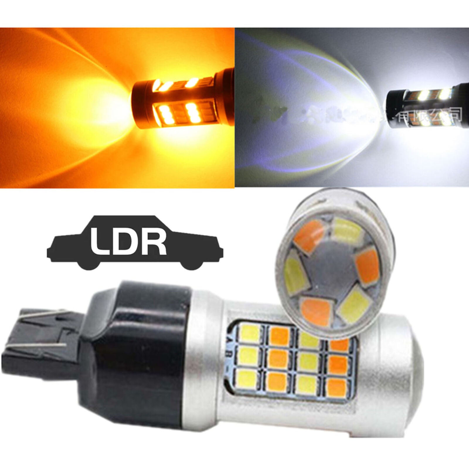 2X 7443 7440 7444 LED Turn Signal Switchback White/Amber DRL Parking Light Bulbs