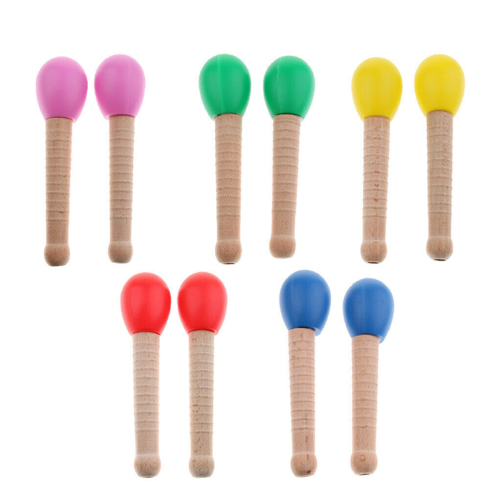 2 Pcs Wooden Sand Hammer Handbell for Kids Learning Educational Toys Red