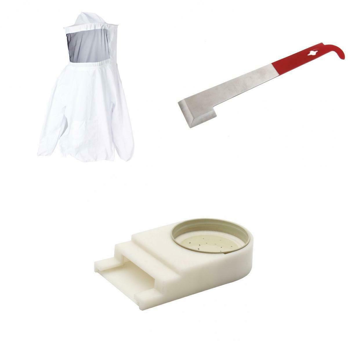 Set of Protective Beekeeping Jacket Veil with Pry Trim Bar with Entrance Feeder