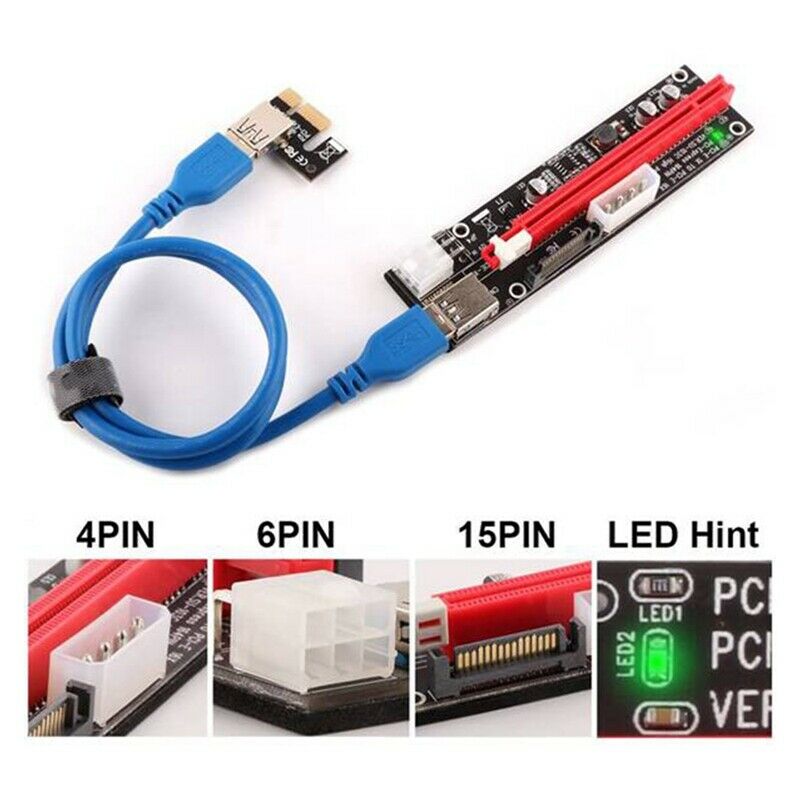VER103C 3 in 1 LED Riser Power PCI-E Riser Card 4Pin 6Pin Sata 15PIN PCI ExpreM7