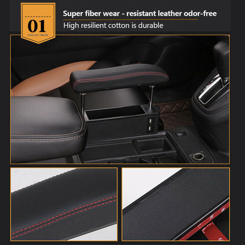 Universal Driver Seat Pocket Storage Armrest Box Organizer Holder USB PU Leather