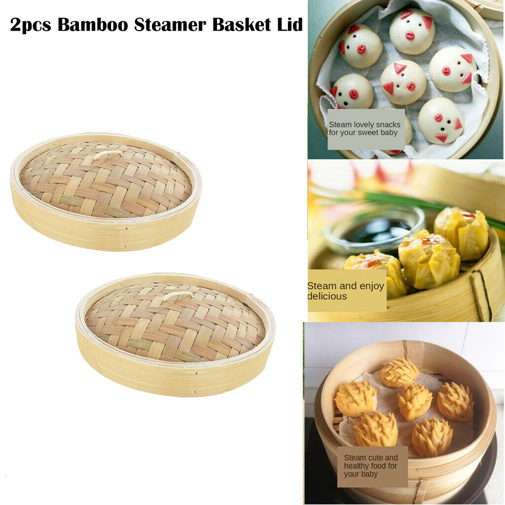 2X Asian Bamboo Steamer Lid Kitchen Dumpling Buns Fish Steamer Lid 11.8inch