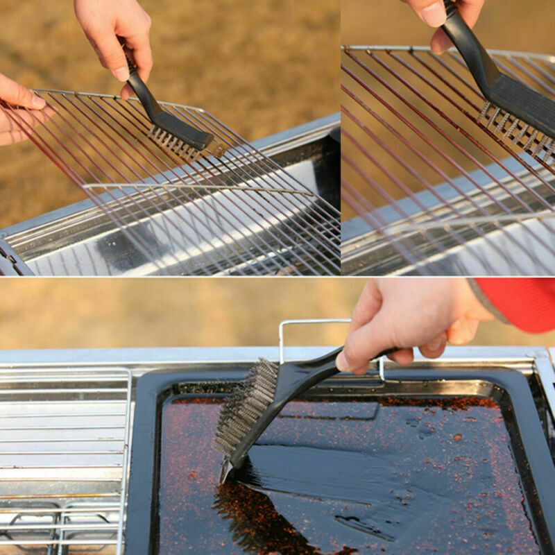 Barbeque BBQ Grill Brush Brass Bristles & Scraper Tool Long Handle Cooking Newly