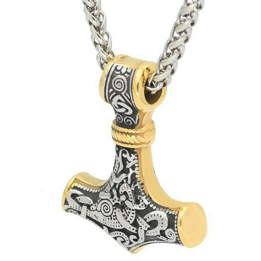 Men's Norse Viking Stainless Steel Chain&Thor hammer Mjolni Pendant Necklace
