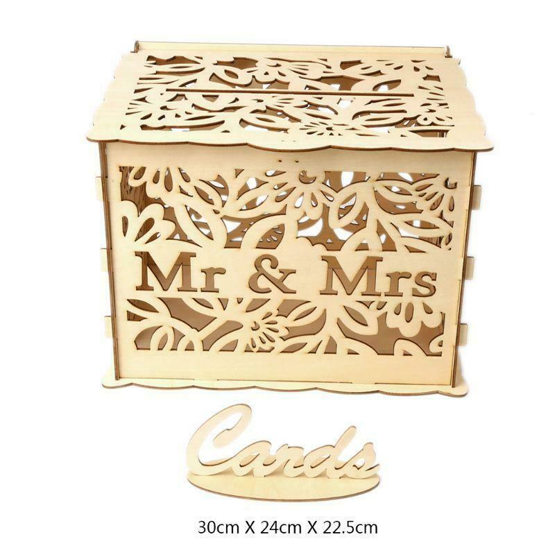 DIY Wedding Gift Mr & Mrs Wooden Card Money Box Case With Lock Rustic Beautiful