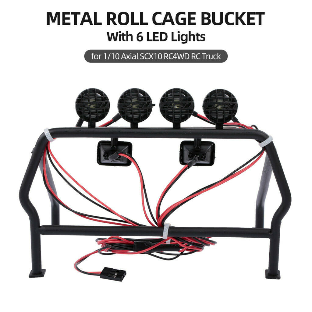RC Car Roof Rack Black Iron 6 LED Lights Decoration For 1/10 Axial SCX10