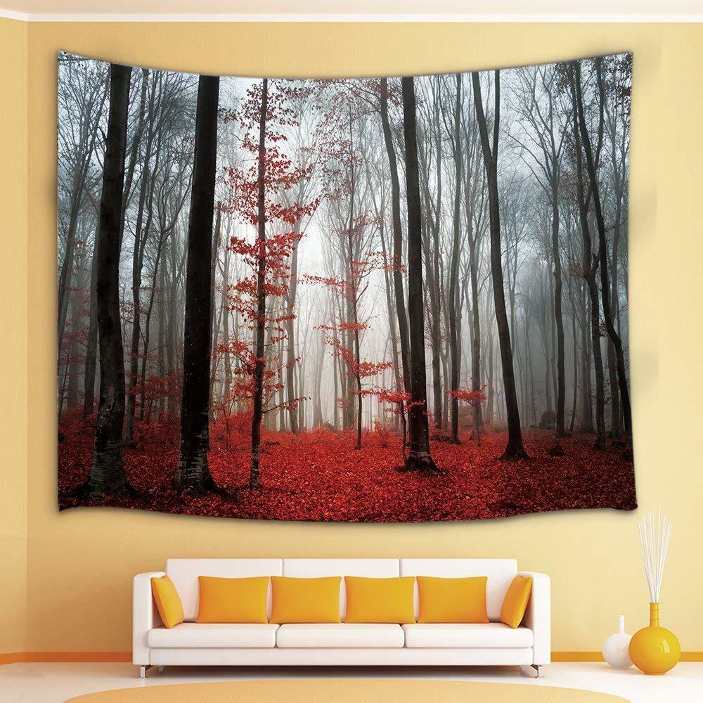 Horror Gothic Woods Fog Forest Tapestry Hippie Wall Hanging Rug Home Dorm Decor