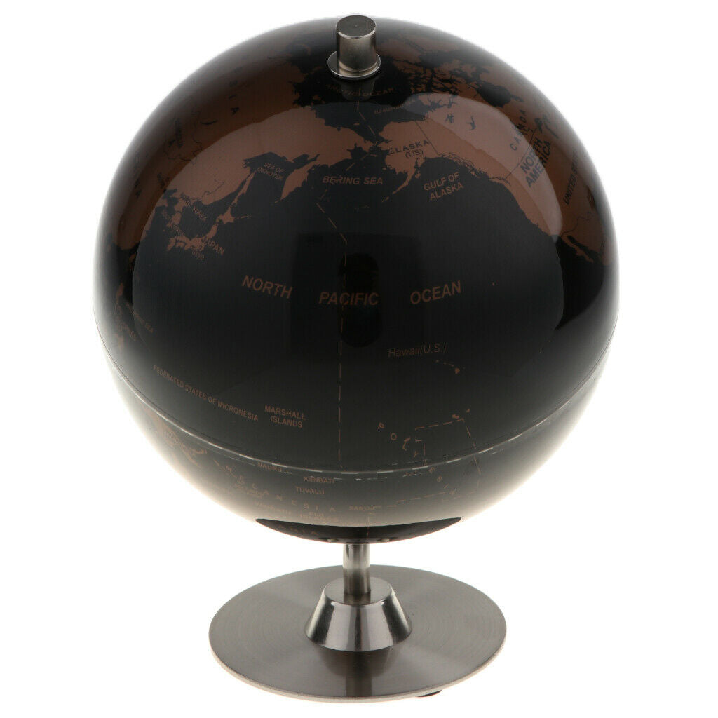 14cm Alloy Globe World Map Home Desk Decoration Kids Gift - Black Golden