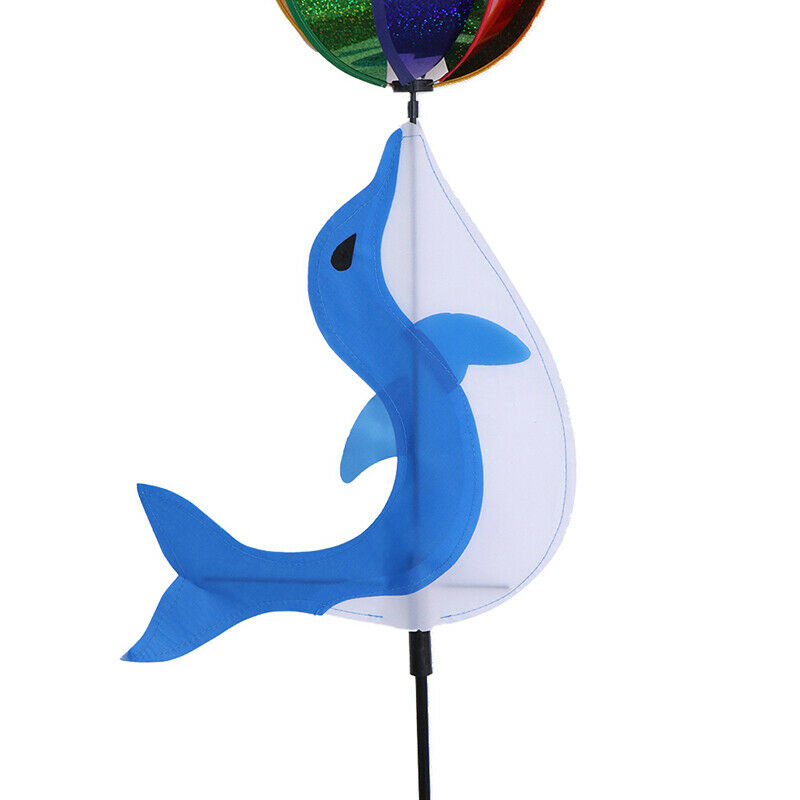 Cute Cartoon Dolphin Rainbow Wind Spinner Colorful Windmill Kids Outdoor .l8