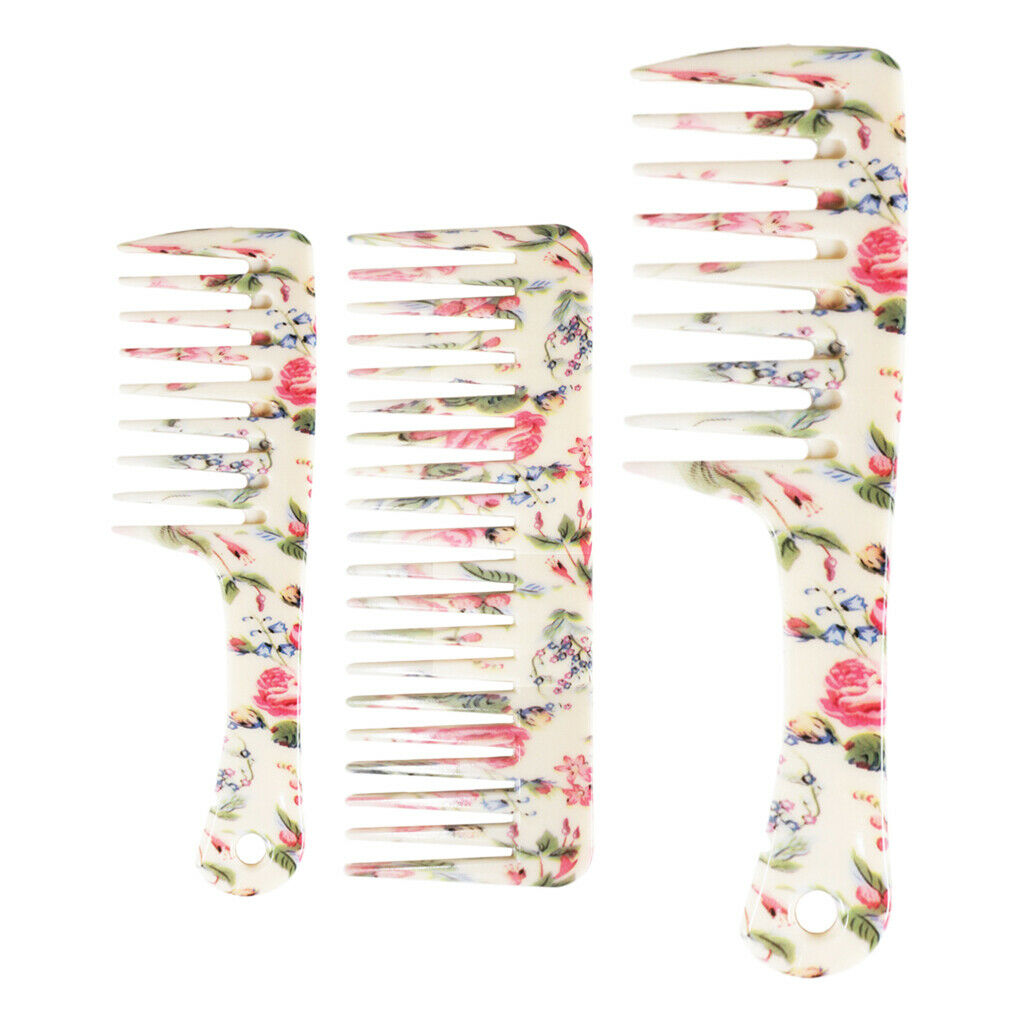 3Pcs/Set Detangling Hair Comb Shower Shampoo Rake Comb w/ Flower Prints