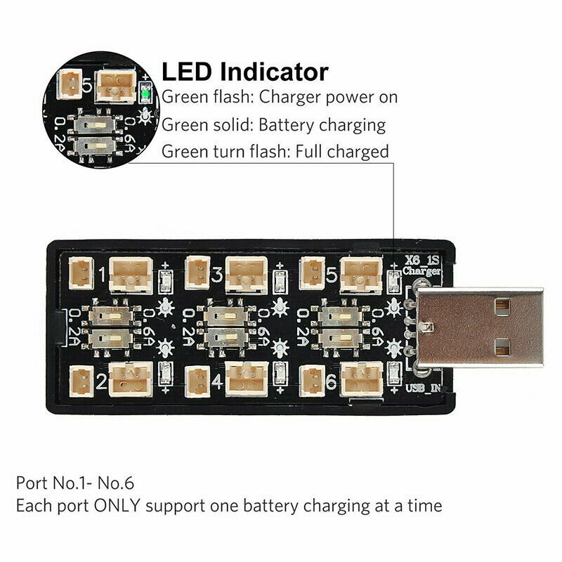 1S LiPo Battery USB Charger 6 Channel 3.7V/4.20V for Tiny Whoop Blade Inductrix