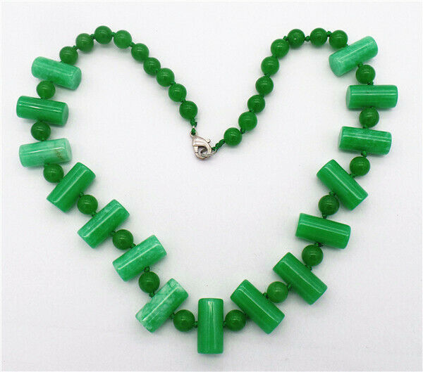 1 Strand 20x10mm/8mm Women Green Malay Jade Cylinder Beads Necklace HH7308