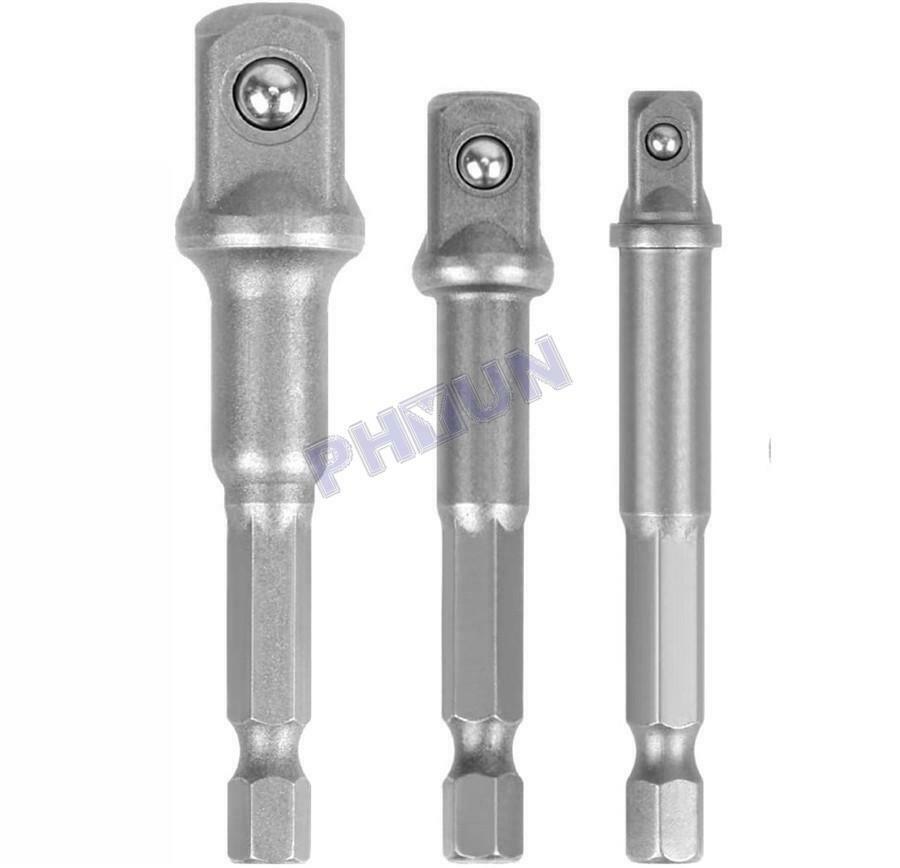 Universal Impact Grade Socket Adapter Set 1/4" 3/8" 1/2" Drive 1/4" Hex Shank