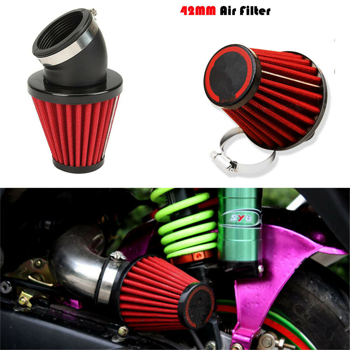 42mm Air Filter Pod 45 Degree for 150cc-250cc Motorcycle Scooter ATV Dirt Bike